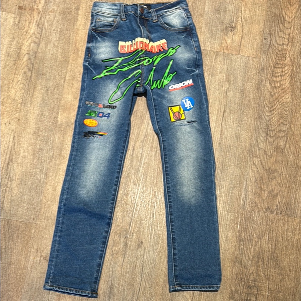 Boys Billionaire Boys Club Blue Jeans with Graphic Patches